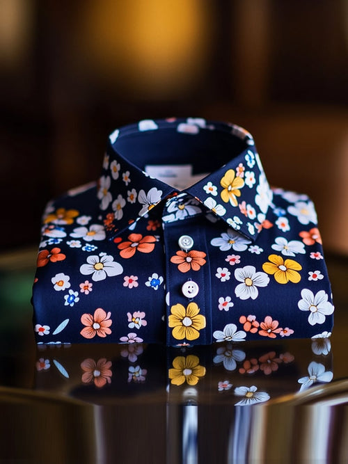 Men's Business Casual Floral Lapel Short Sleeve Shirt