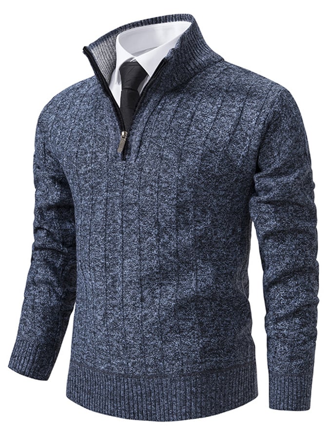 Men's Fashionable Velvet Thickened Warm Zipper Design Sweater
