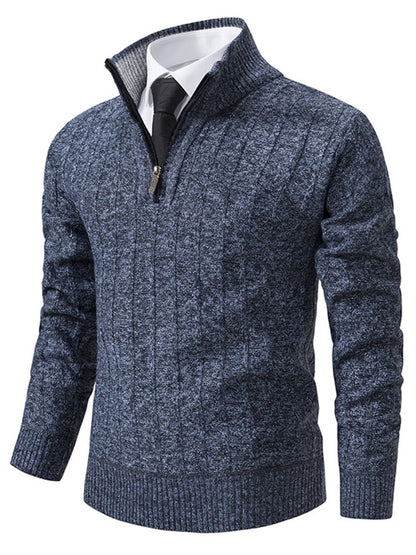 Men's Fashionable Velvet Thickened Warm Zipper Design Sweater