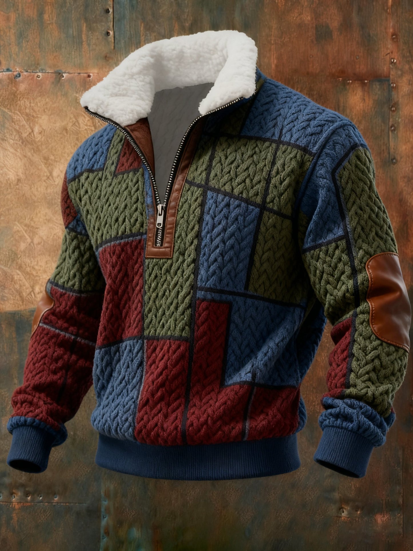 Men's Cable Textured Print Casual Sweatshirt