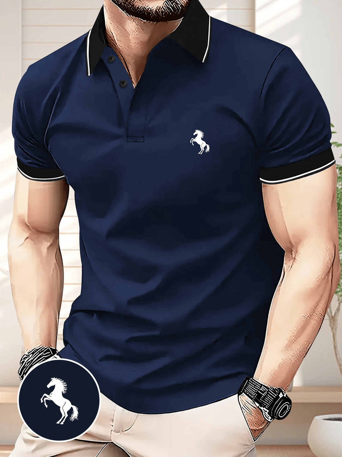 Men's Business Logo Button-Down Short Sleeve Polo Shirt