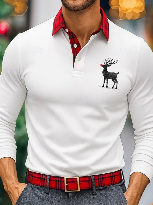 Men's Christmas Plaid Long Sleeve Polo Shirt