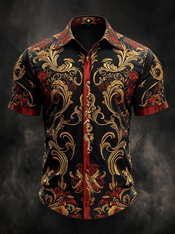 Men's Retro Gothic Pattern Short Sleeve Shirt