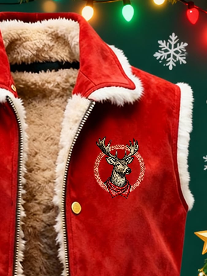 Men's Retro Suede Christmas Vest Jacket