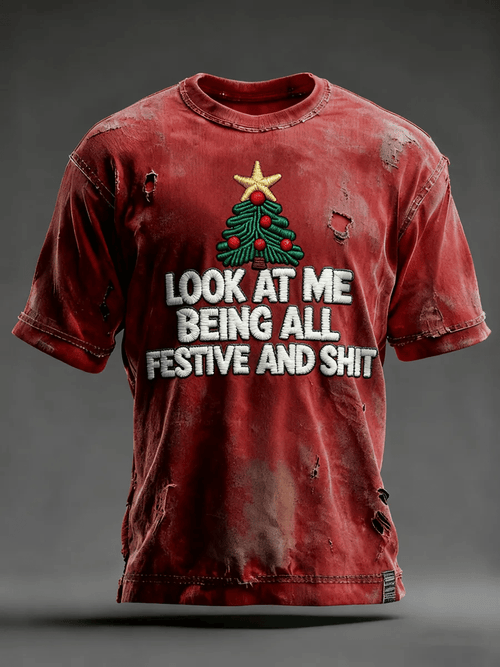 Men's Christmas Print Round Neck T-shirt