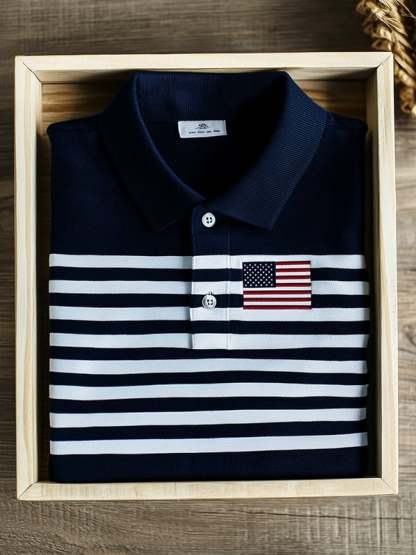 Men's Classic Business Flag Independence Day Short Sleeve Polo Shirt