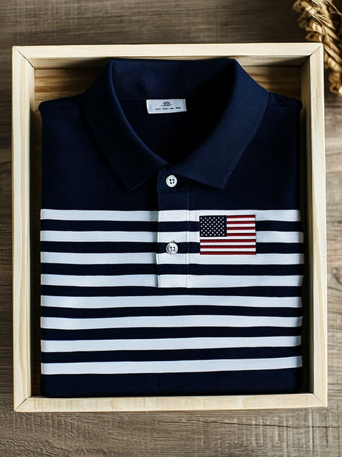 Men's Classic Business Flag Independence Day Short Sleeve Polo Shirt