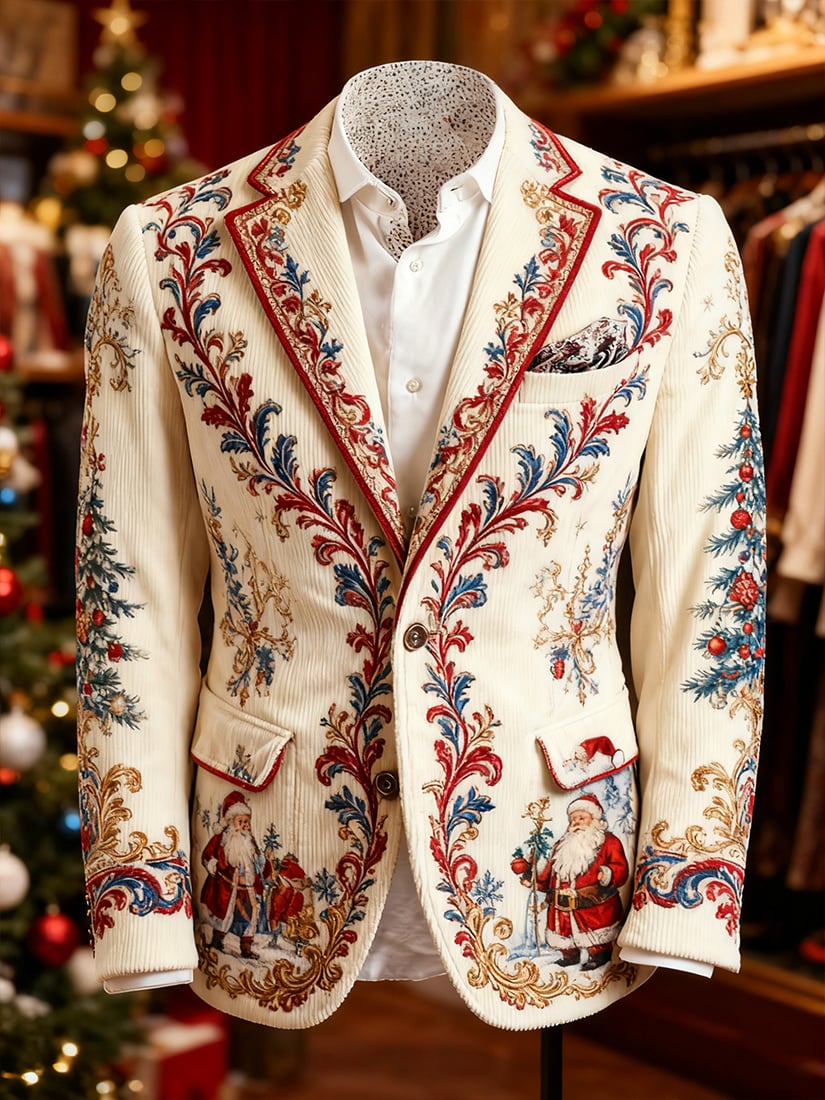 Men's Vintage Casual Christmas Party Corduroy Blazer
