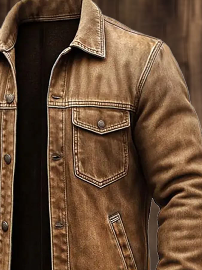 Men's Vintage Western Cowboy Canvas Multi-Pocket Ripped Lapel Outdoor Jacket Long Coat