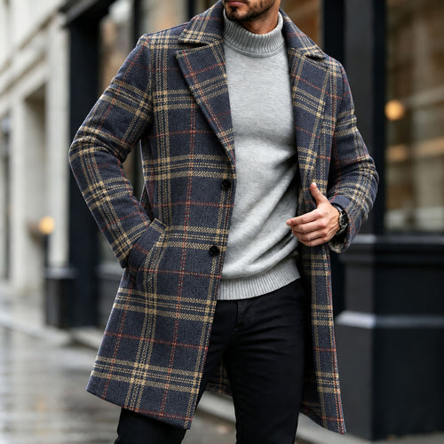 Men's Checkered Wool Overcoat
