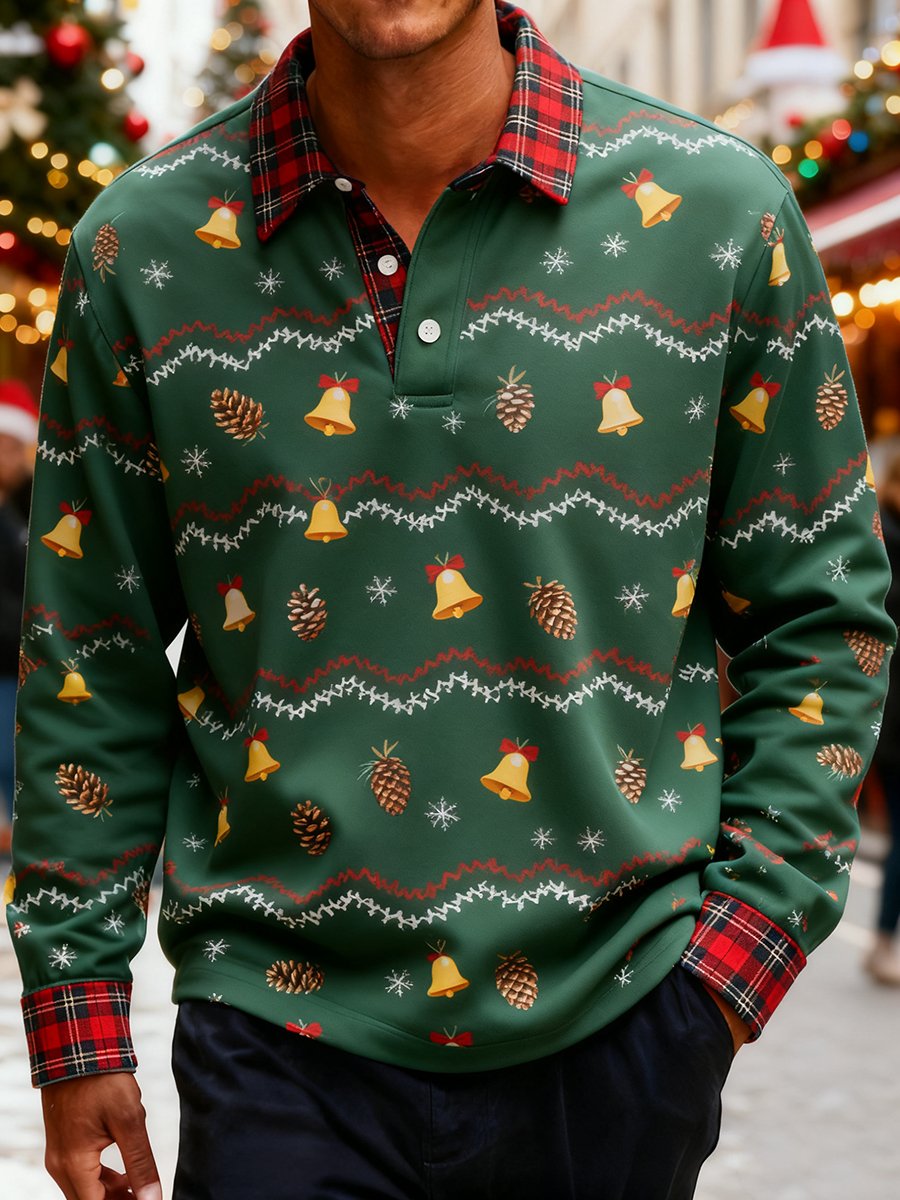 Men's Christmas Business Long-Sleeve Polo Shirt