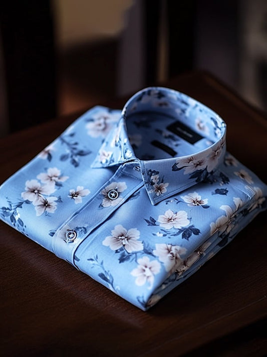Men's Casual Watercolor Floral Print Long Sleeve Shirt