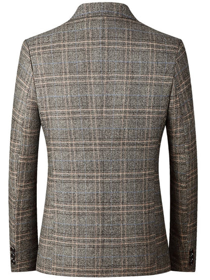 Checkered Gentleman Business Casual Slim Suit Jacket