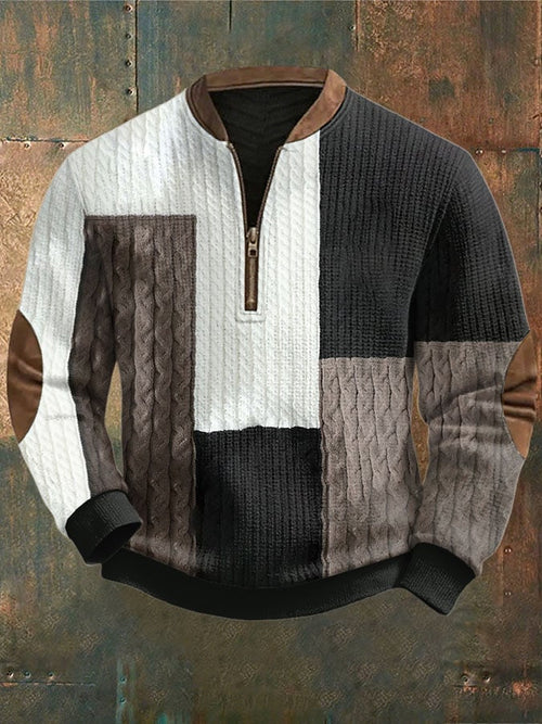 Men's Cable Textured Print Casual Sweatshirt