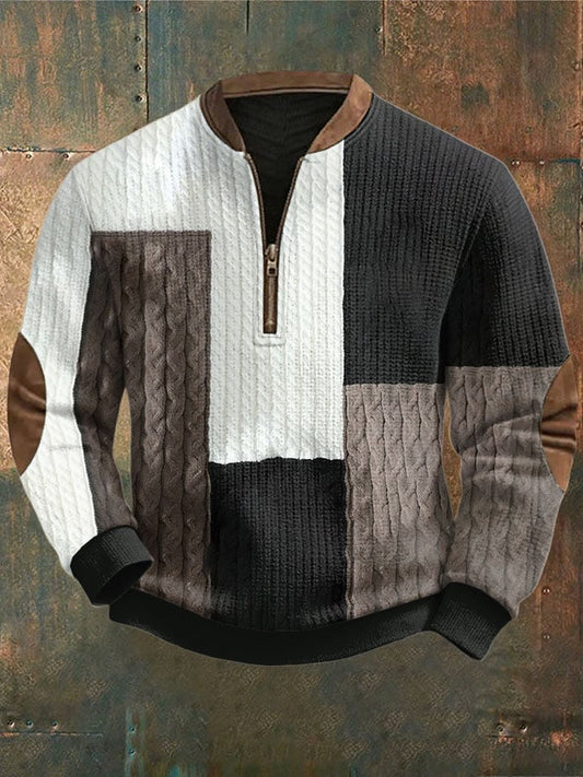 Men's Cable Textured Print Casual Sweatshirt