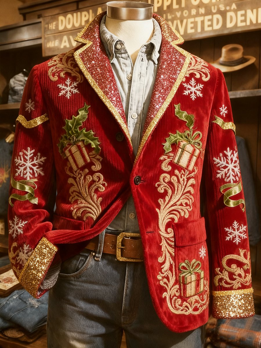 Men's Corduroy Christmas Gift Lapel Suit Jacket