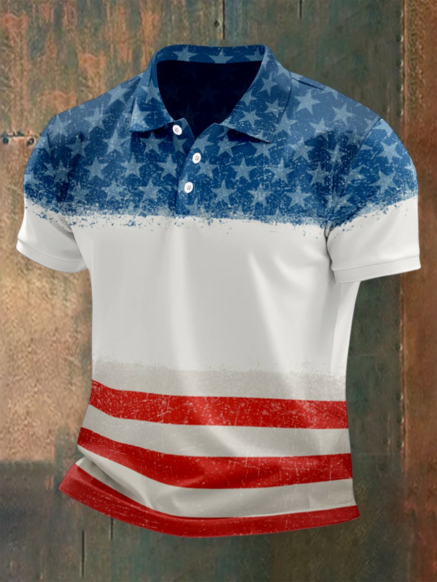 Men's Independence Day Button Short Sleeve Polo Shirt