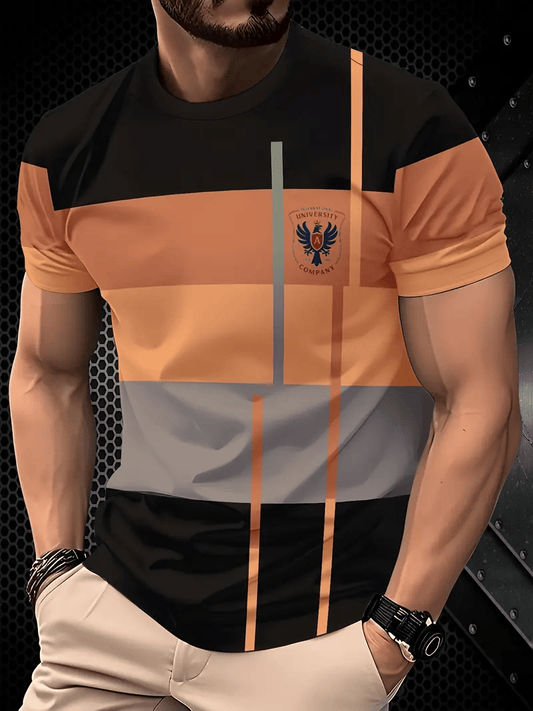 Men's Business Stripe Logo Print Short Sleeve T-Shirt