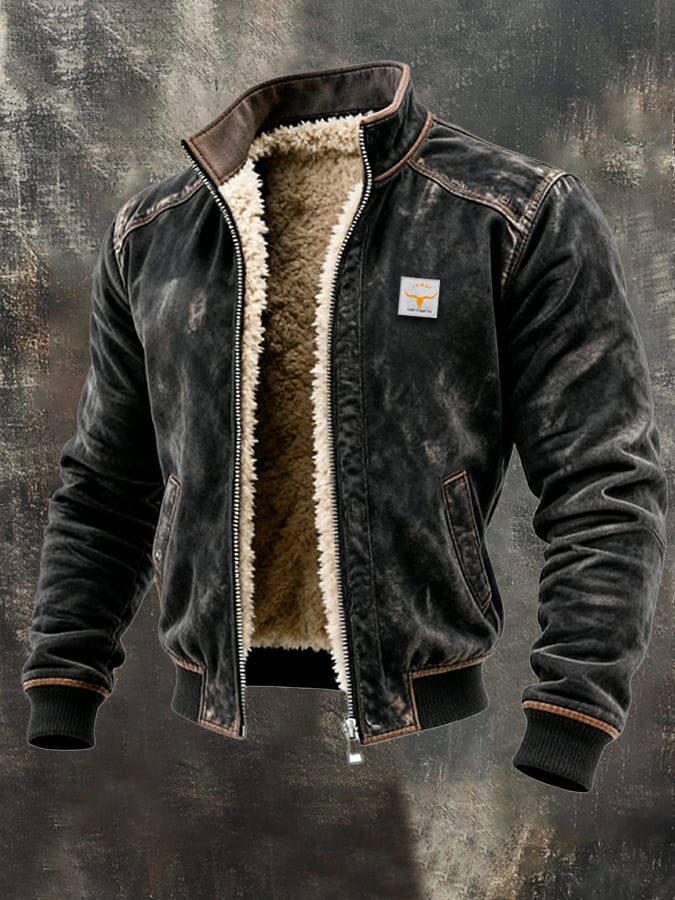 Men's Vintage Suede Splicing Warm Multi-Pocket Outdoor Jacket