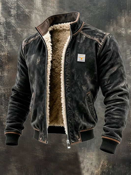 Men's Vintage Suede Splicing Warm Multi-Pocket Outdoor Jacket