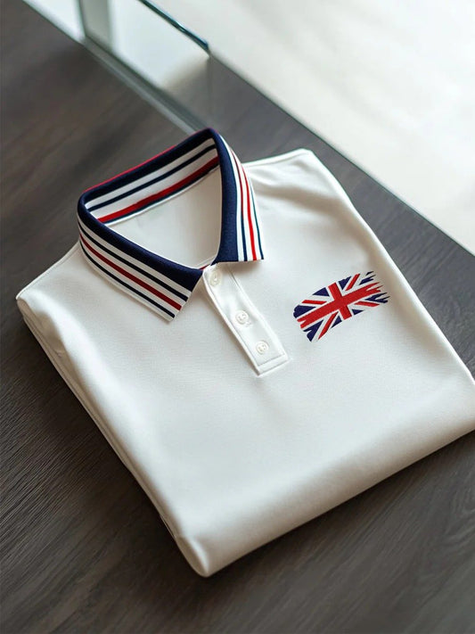 Men's Business Casual Union Jack Button Short Sleeve Polo Shirt
