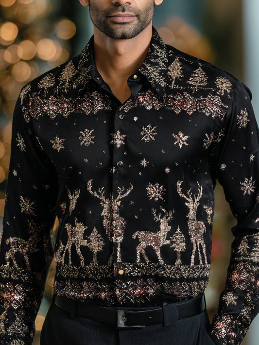 Men's Business Christmas Print Long Sleeve Shirt