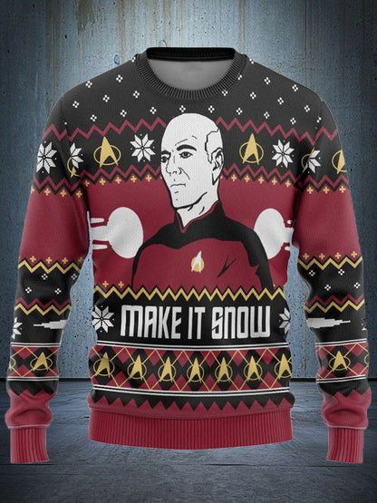 Funny Captain Luc Picard Snowy Christmas Custom Ugly Print Pullover - Unisex