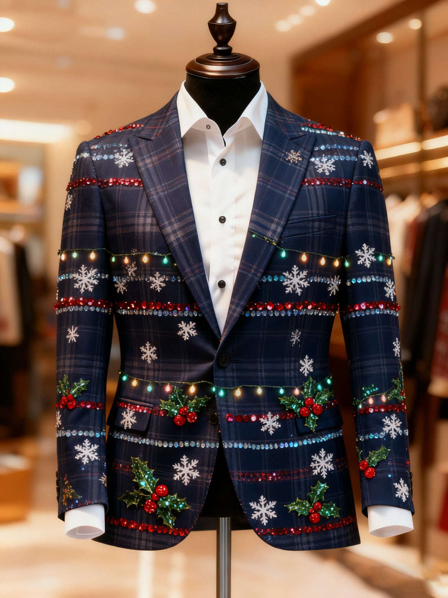 Men's Christmas Casual Print Large Pocket Blazers