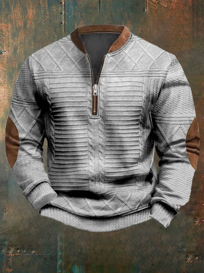 Men's Vintage Knitted Jacquard Design Printed Zipper Collar Sweatshirt