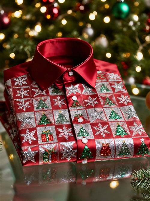 Men's  Christmas Long Sleeve Button-Down Shirt