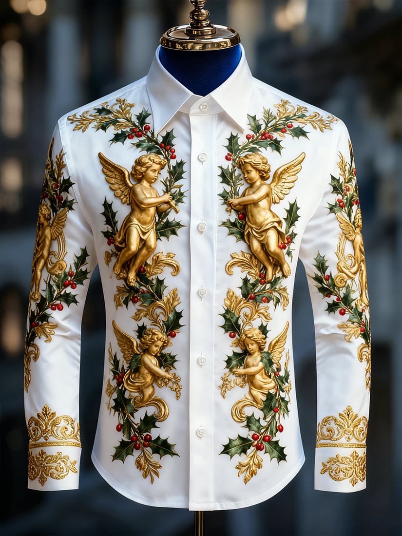 Men's  Christmas Long Sleeve Button-Down Shirt