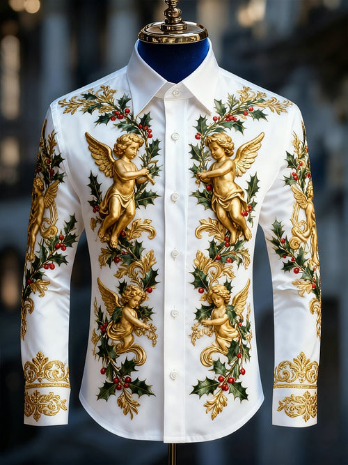 Men's  Christmas Long Sleeve Button-Down Shirt