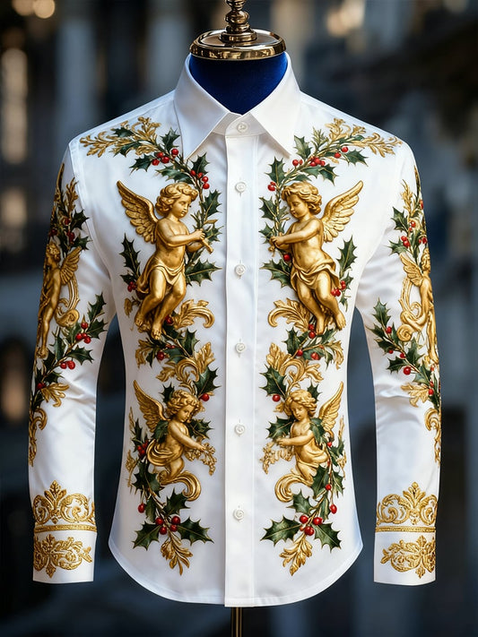 Men's  Christmas Long Sleeve Button-Down Shirt