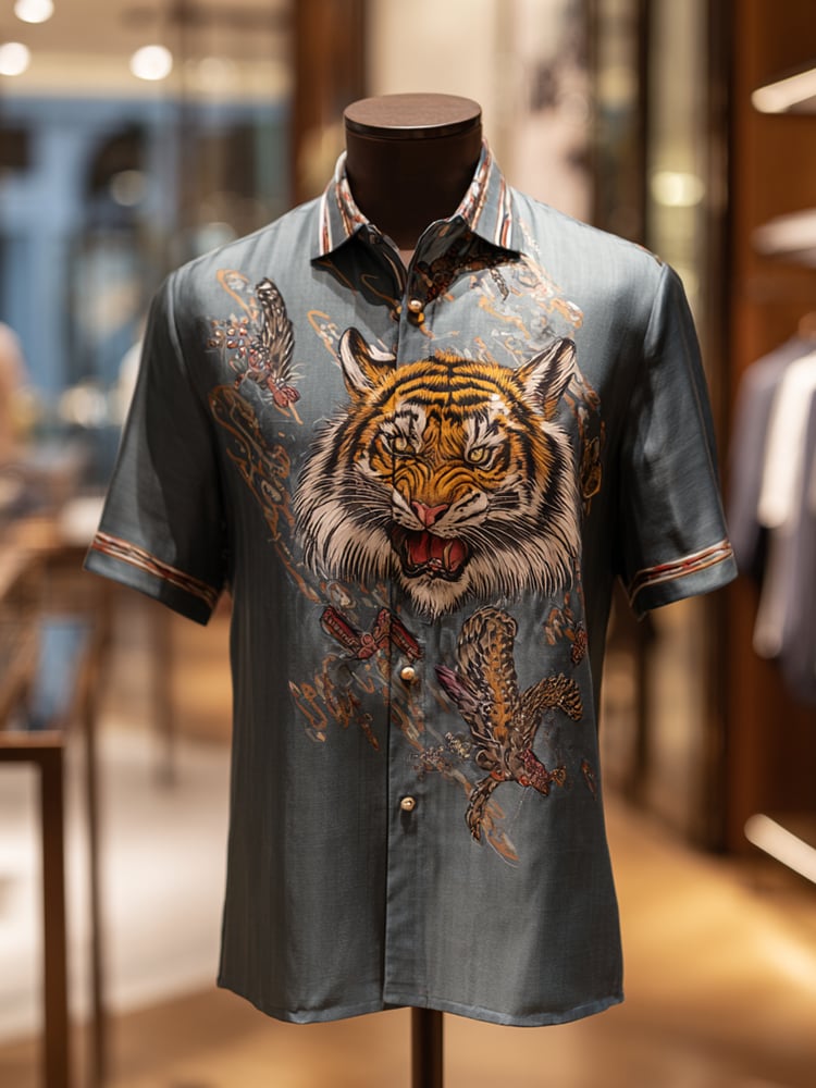 Men's Satin Luxe Print Short Sleeve Button Shirt