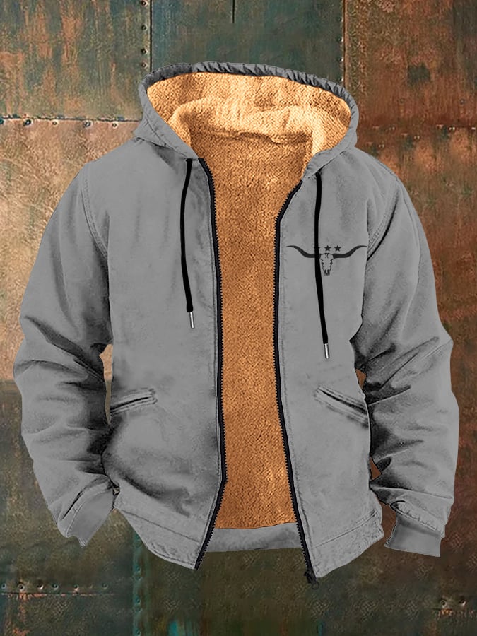 Men's Vintage Western Print Arctic Fleece Zip-Up Jacket