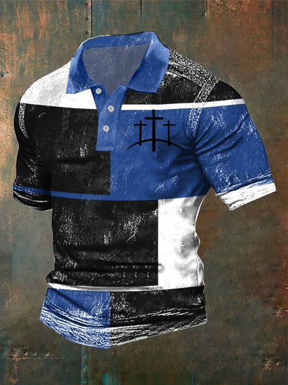 Men's Casual Retro Contrast Color Faith Polo