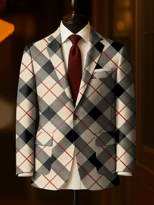Men's Business Casual Large Pocket Plaid Blazers
