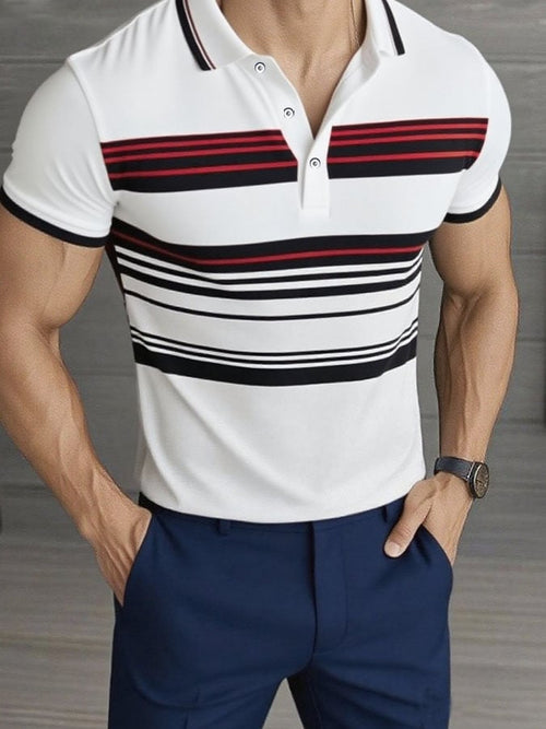 Men'S Casual Classic Striped Print Business Short-Sleeved Polo Shirt