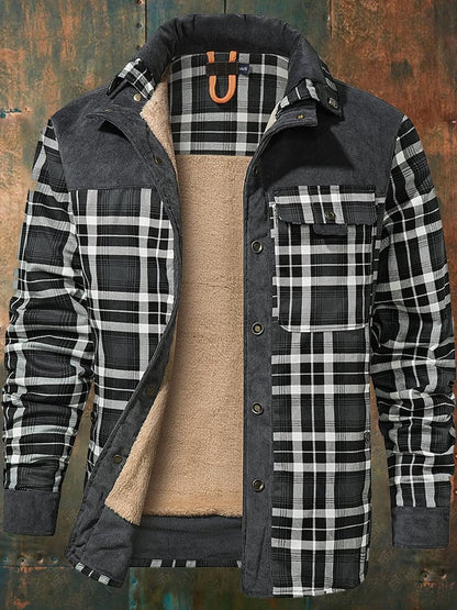 Men's Vintage Plaid Stand Collar Plus Velvet Autumn And Winter Jacket