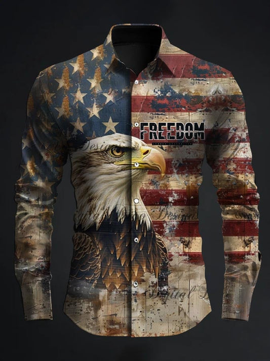 Men's Turning Point American Flag  Freedom Print Patriotic Long-Sleeve Shirt