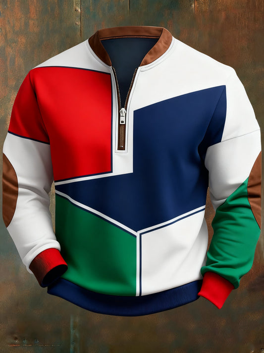 Men's Casual Geometric Color Block Print Sweatshirt