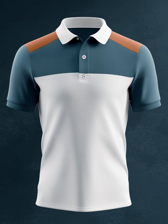Men'S Casual Classic Contrast Color Print Business Short-Sleeved Polo Shirt