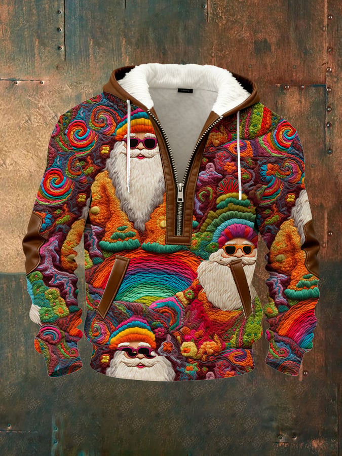 Men's Retro Christmas Art Print Hooded Sweatshirt