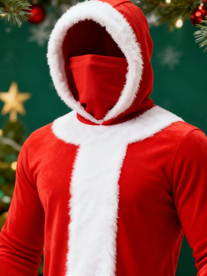 Men's Christmas Plush Hooded Jacket with Face Cover Design