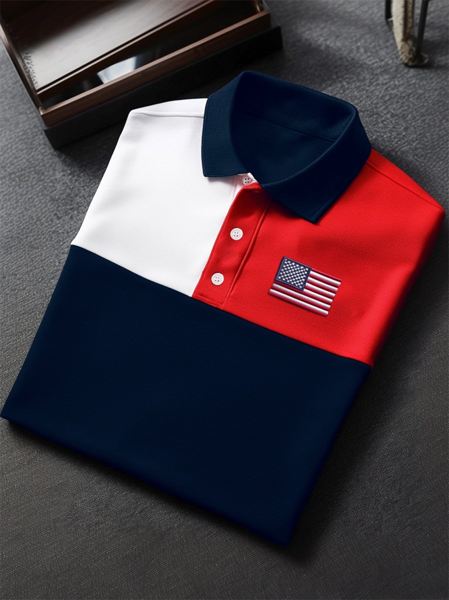Men's Business Casual Independence Day Button Short Sleeve Polo Shirt