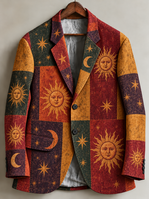 Men's Colorblock Sun And Moon Art Print Casual Blazer