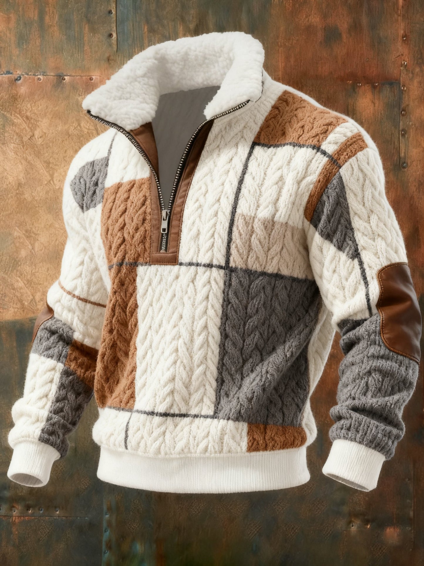 Men's Cable Textured Print Casual Sweatshirt
