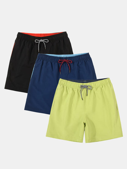 3 Pieces Contrast Waistband Swim Shorts