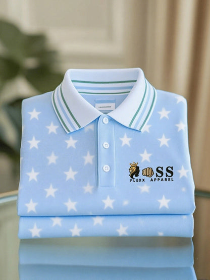 Men's Business Casual Printed Short Sleeve Polo Shirt