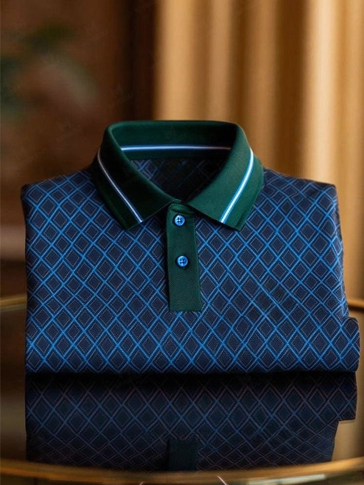 Men's Classic Business Logo Button Short Sleeve Polo Shirt